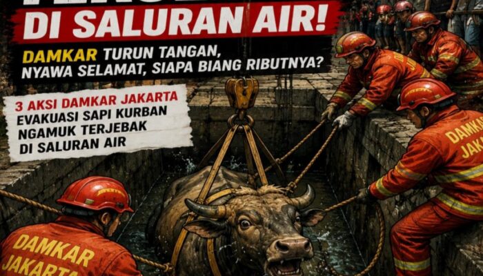 Sapi Kurban Ngamuk di Pulogadung, Jakarta Timur, Sempat Tercebur ke Saluran Air Saat Hendak Disembelih